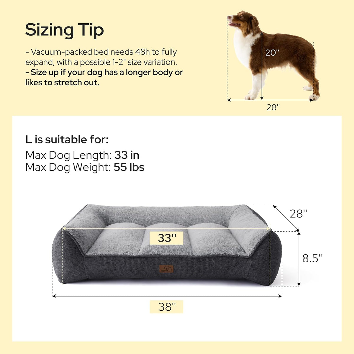 SupportMax™ Extra Thick Orthopedic XL Dog Beds Large Sized Dog | 42" Premium Supportive Couch for Senior Dogs, Water-resistant Removable Washable Cover, Big Comfy Pet Sofa with Sherpa, Grey