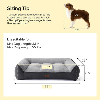 SupportMax™ Extra Thick Orthopedic XL Dog Beds Large Sized Dog | 42" Premium Supportive Couch for Senior Dogs, Water-resistant Removable Washable Cover, Big Comfy Pet Sofa with Sherpa, Grey