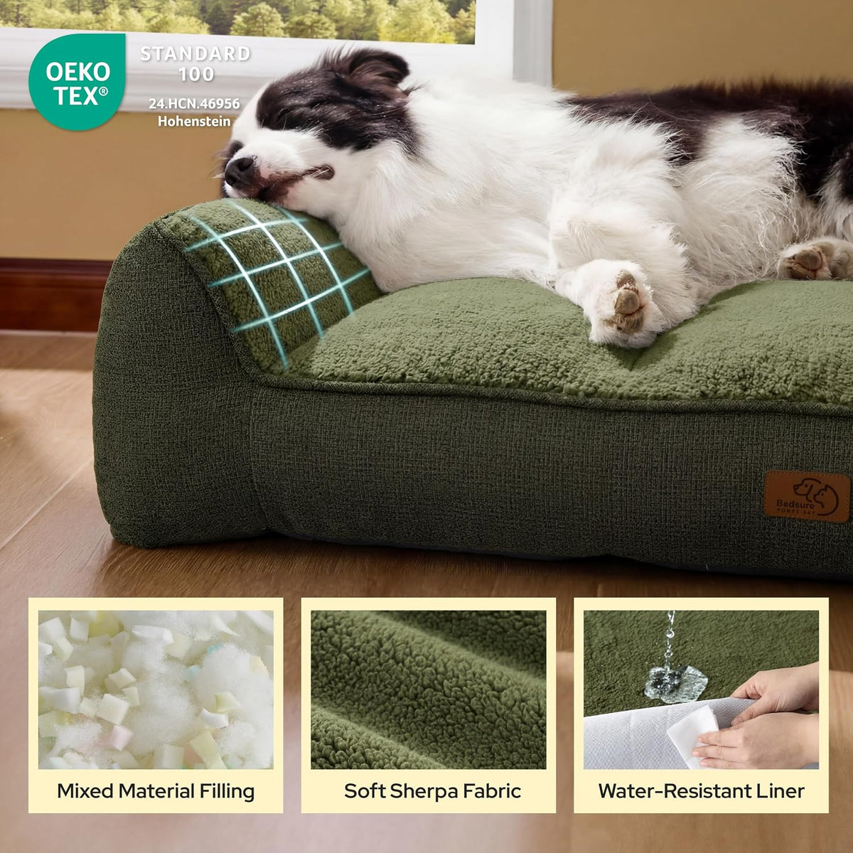 SupportMax™ Extra Thick Orthopedic XL Dog Beds Large Sized Dog | 42" Premium Supportive Couch for Senior Dogs, Water-resistant Removable Washable Cover, Big Comfy Pet Sofa with Sherpa, Grey