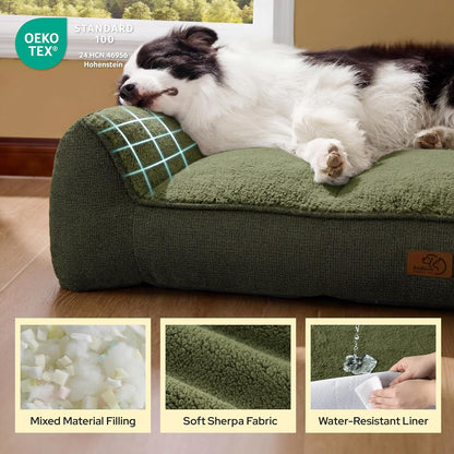 SupportMax™ Extra Thick Orthopedic XL Dog Beds Large Sized Dog | 42" Premium Supportive Couch for Senior Dogs, Water-resistant Removable Washable Cover, Big Comfy Pet Sofa with Sherpa, Grey