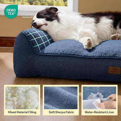 SupportMax™ Extra Thick Orthopedic XL Dog Beds Large Sized Dog | 42" Premium Supportive Couch for Senior Dogs, Water-resistant Removable Washable Cover, Big Comfy Pet Sofa with Sherpa, Grey