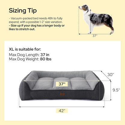 SupportMax™ Extra Thick Orthopedic XL Dog Beds Large Sized Dog | 42" Premium Supportive Couch for Senior Dogs, Water-resistant Removable Washable Cover, Big Comfy Pet Sofa with Sherpa, Grey