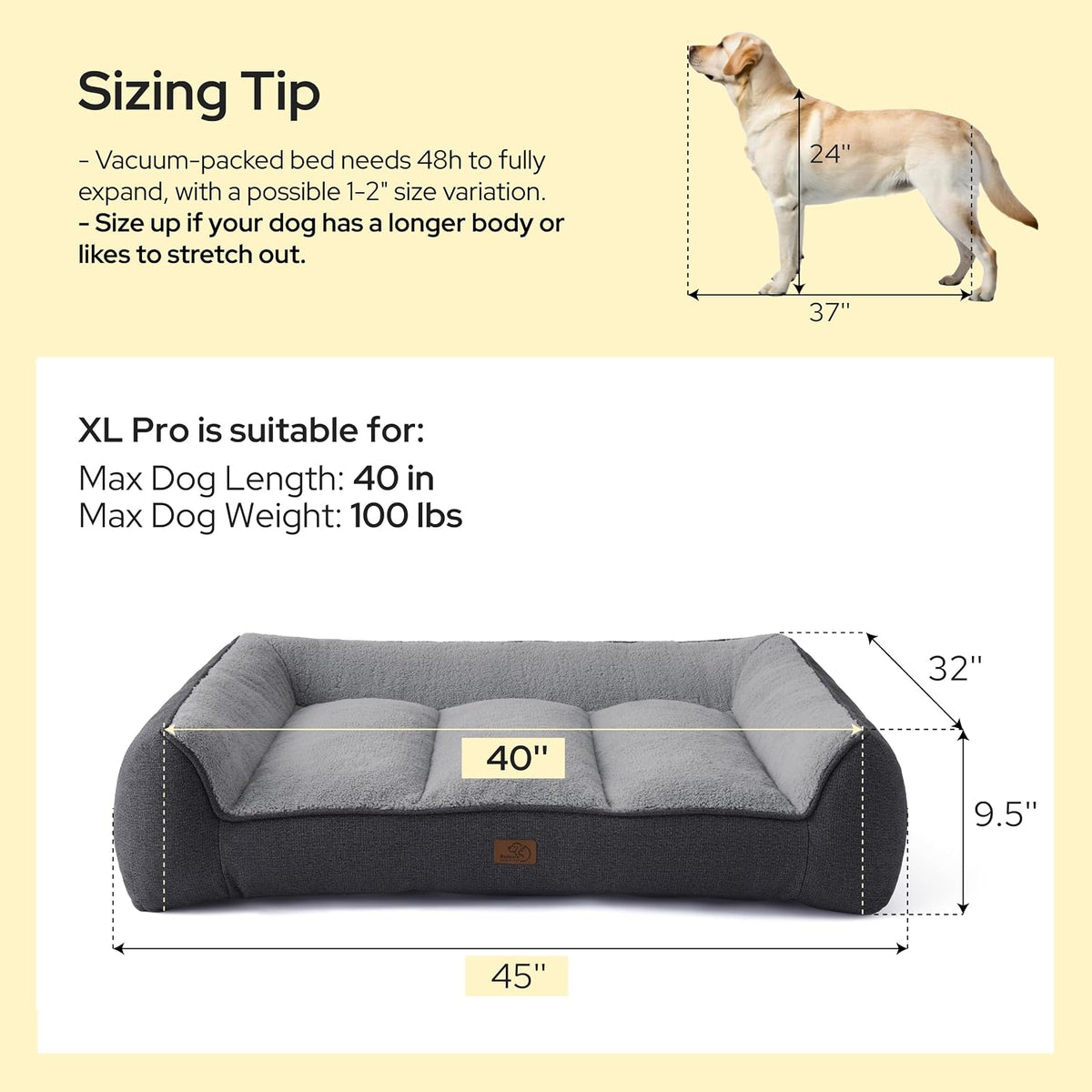 SupportMax™ Extra Thick Orthopedic XL Dog Beds Large Sized Dog | 42" Premium Supportive Couch for Senior Dogs, Water-resistant Removable Washable Cover, Big Comfy Pet Sofa with Sherpa, Grey