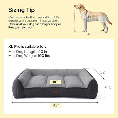 SupportMax™ Extra Thick Orthopedic XL Dog Beds Large Sized Dog | 42" Premium Supportive Couch for Senior Dogs, Water-resistant Removable Washable Cover, Big Comfy Pet Sofa with Sherpa, Grey