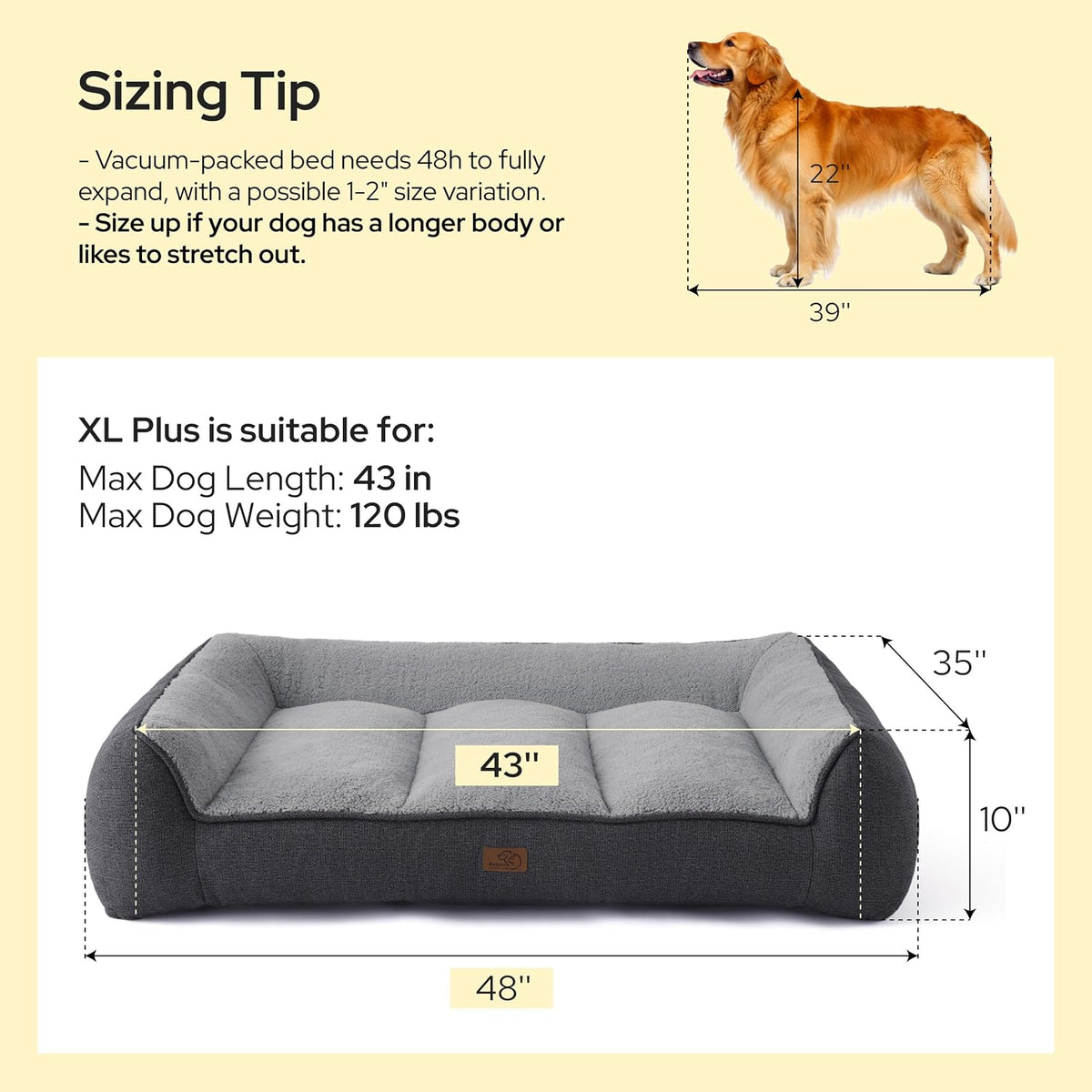 SupportMax™ Extra Thick Orthopedic XL Dog Beds Large Sized Dog | 42" Premium Supportive Couch for Senior Dogs, Water-resistant Removable Washable Cover, Big Comfy Pet Sofa with Sherpa, Grey
