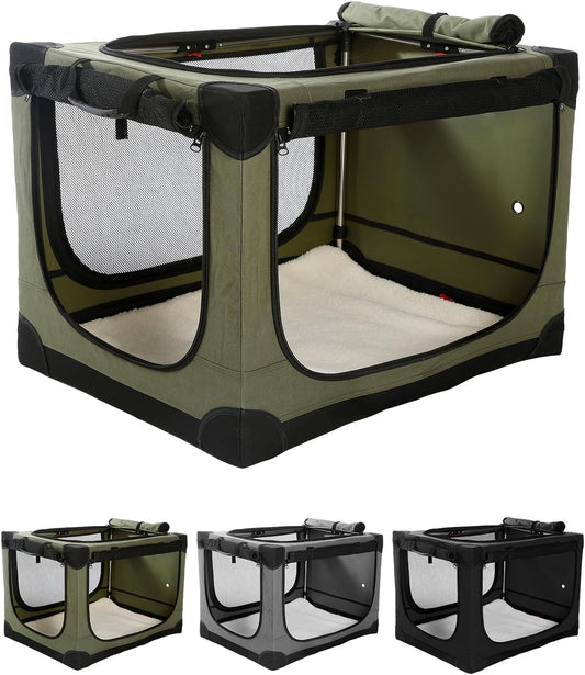 30 x 21 x 21 in 4-Door Collapsible Soft-Sided Mesh Dog Crate, Green