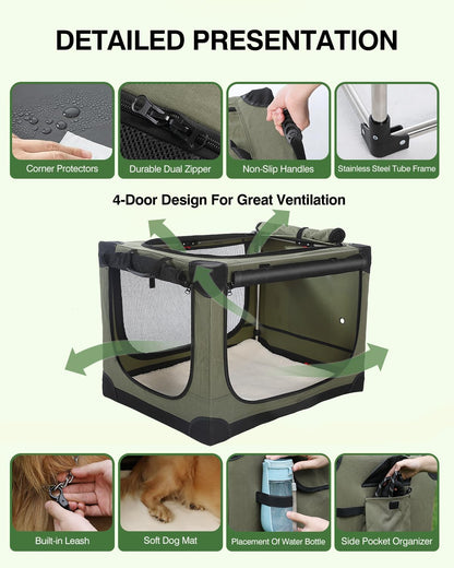30 x 21 x 21 in 4-Door Collapsible Soft-Sided Mesh Dog Crate, Green