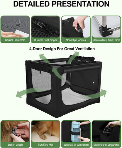 30 x 21 x 21 in 4-Door Collapsible Soft-Sided Mesh Dog Crate, Green