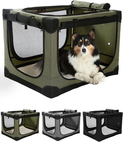 30 x 21 x 21 in 4-Door Collapsible Soft-Sided Mesh Dog Crate, Green