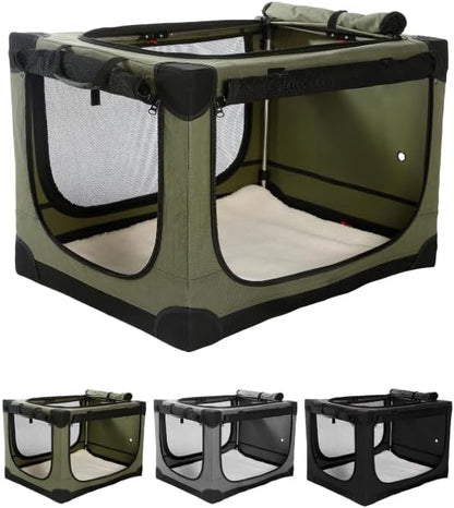 30 x 21 x 21 in 4-Door Collapsible Soft-Sided Mesh Dog Crate, Green