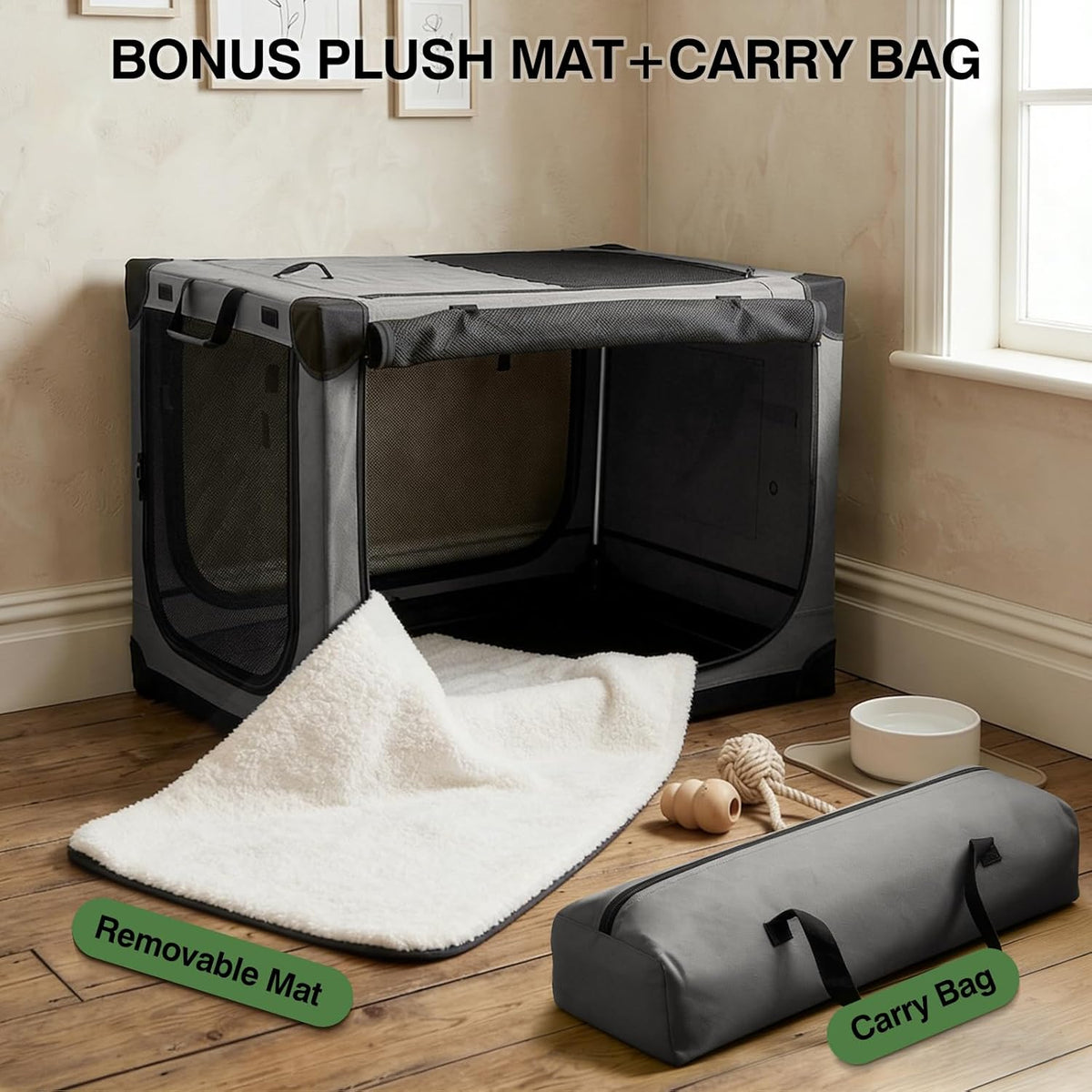 30 x 21 x 21 in 4-Door Collapsible Soft-Sided Mesh Dog Crate, Green