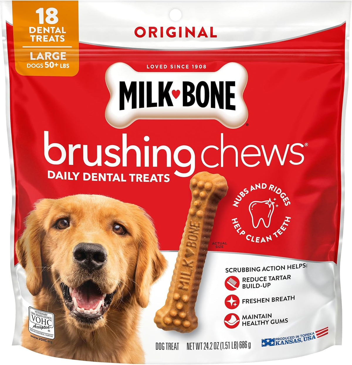 Milk-Bone Brushing Chews Large Daily Dental Dog Treats, 33.7 oz Bag