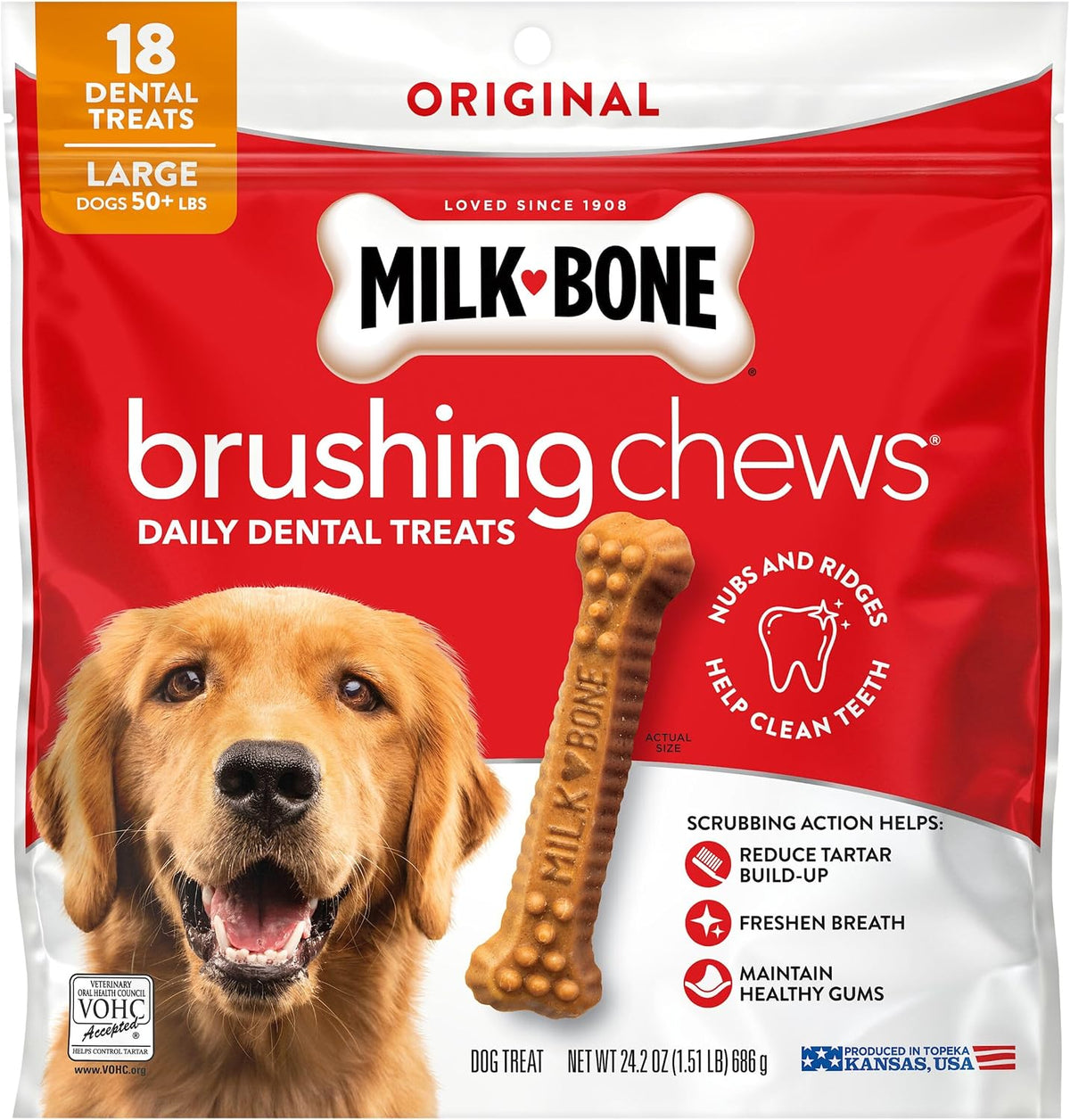 Milk-Bone Brushing Chews Large Daily Dental Dog Treats, 33.7 oz Bag