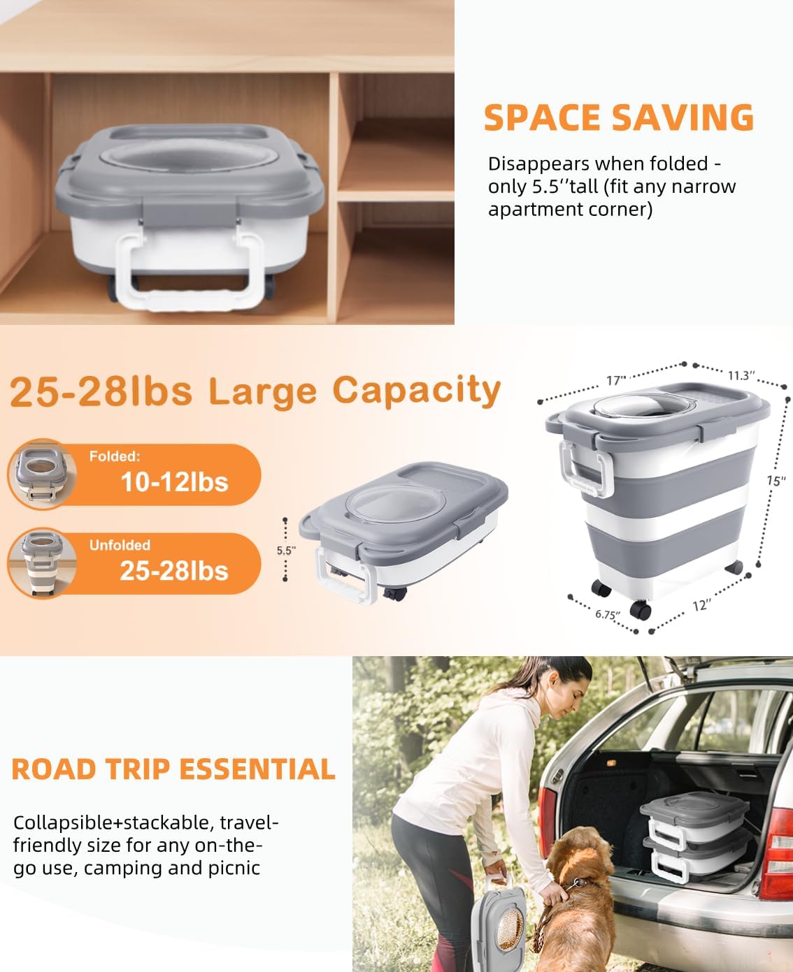 HOYTAMDAR 13Lbs Collapsible Dog Food Storage Container,Dog Food Container