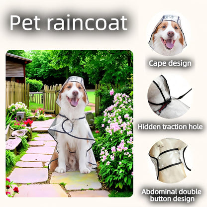 Transparent Dog Rain Poncho for Small Medium Dogs - Thick Waterproof Raincoat with Hidden Leash Hole & Adjustable Snaps, Windproof Hooded Cape for Bichon Poodle (Large)