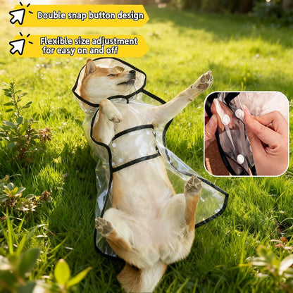 Transparent Dog Rain Poncho for Small Medium Dogs - Thick Waterproof Raincoat with Hidden Leash Hole & Adjustable Snaps, Windproof Hooded Cape for Bichon Poodle (Large)