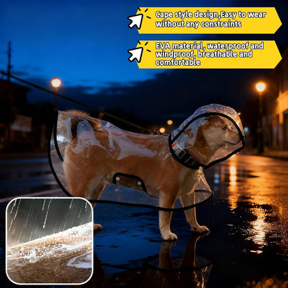 Transparent Dog Rain Poncho for Small Medium Dogs - Thick Waterproof Raincoat with Hidden Leash Hole & Adjustable Snaps, Windproof Hooded Cape for Bichon Poodle (Large)