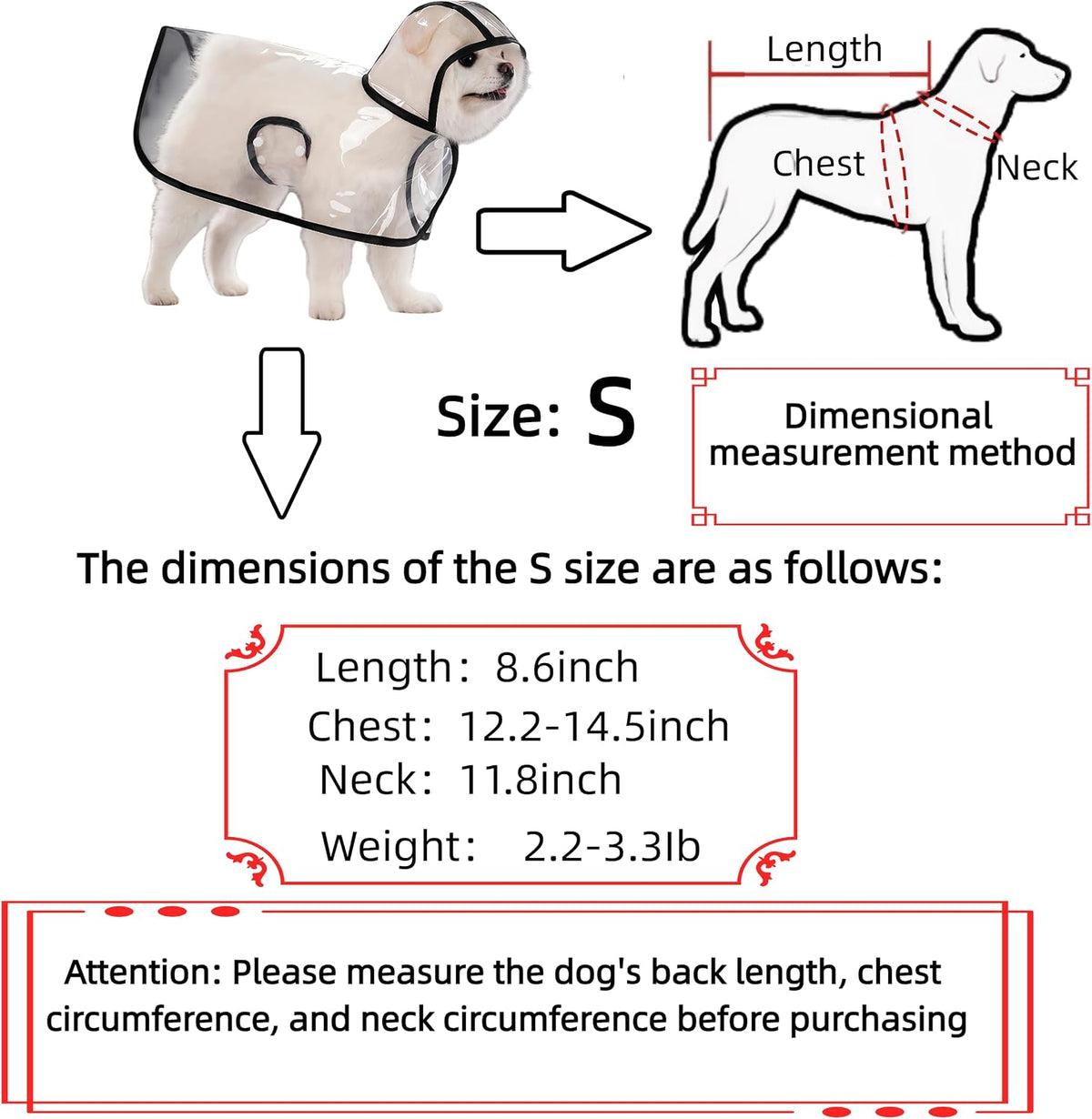 Transparent Dog Rain Poncho for Small Medium Dogs - Thick Waterproof Raincoat with Hidden Leash Hole & Adjustable Snaps, Windproof Hooded Cape for Bichon Poodle (Large)