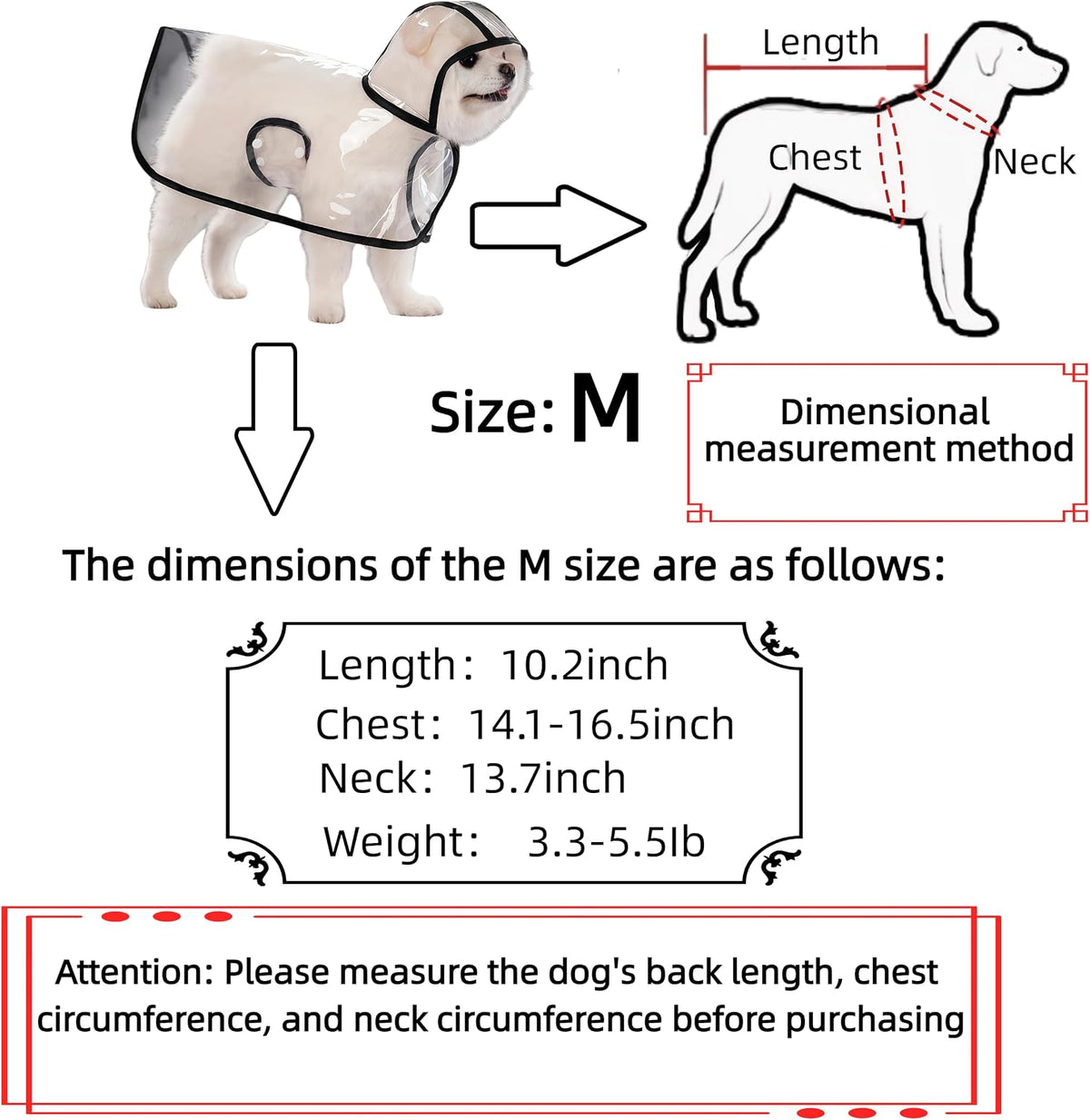 Transparent Dog Rain Poncho for Small Medium Dogs - Thick Waterproof Raincoat with Hidden Leash Hole & Adjustable Snaps, Windproof Hooded Cape for Bichon Poodle (Large)
