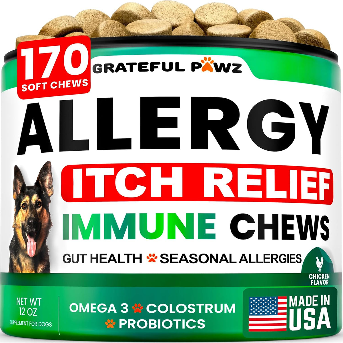 Dog Allergy Chews - Dog Allergy Relief - 170 Treats for Itchy Skin Relief