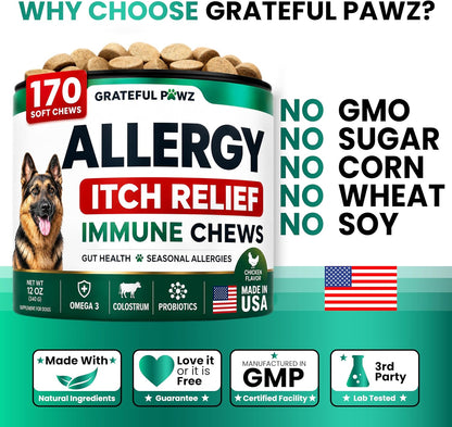 Dog Allergy Chews - Dog Allergy Relief - 170 Treats for Itchy Skin Relief