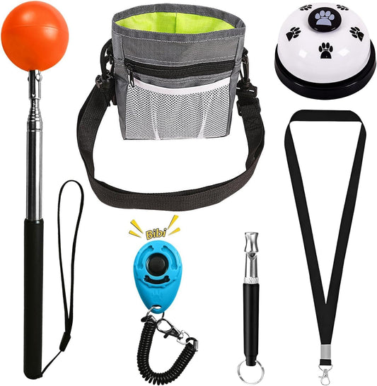 Pet Training Kit -Target Stick,Training Clicker,Whistle,Bell,Treat Pouch- Dog Training Equipment Tools, Agility Training Lure Course For Dogs,Cat Toilet Trainer Kit, Kitten Puppy Behavior Aids Trick