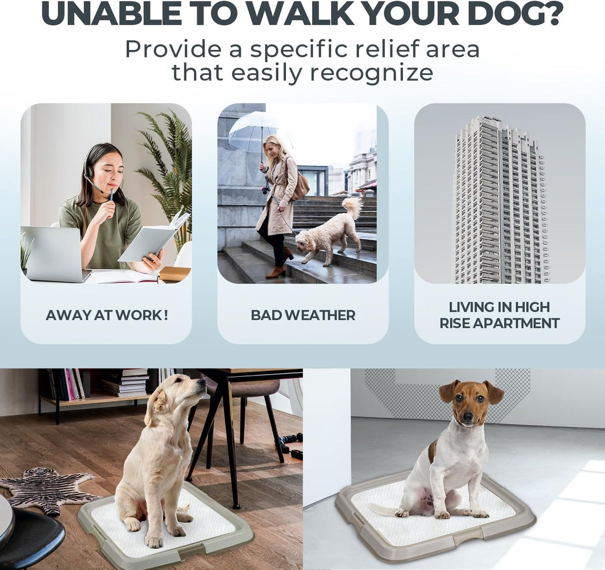Dog Pee Pad Holder for Puppy, Puppy Pad Holder Tray, Pet Training Pee Pad, Indoor Potty Tray for Senior Dogs, Dog Toilet for Newborn Puppies, 23.5" x 23.5"