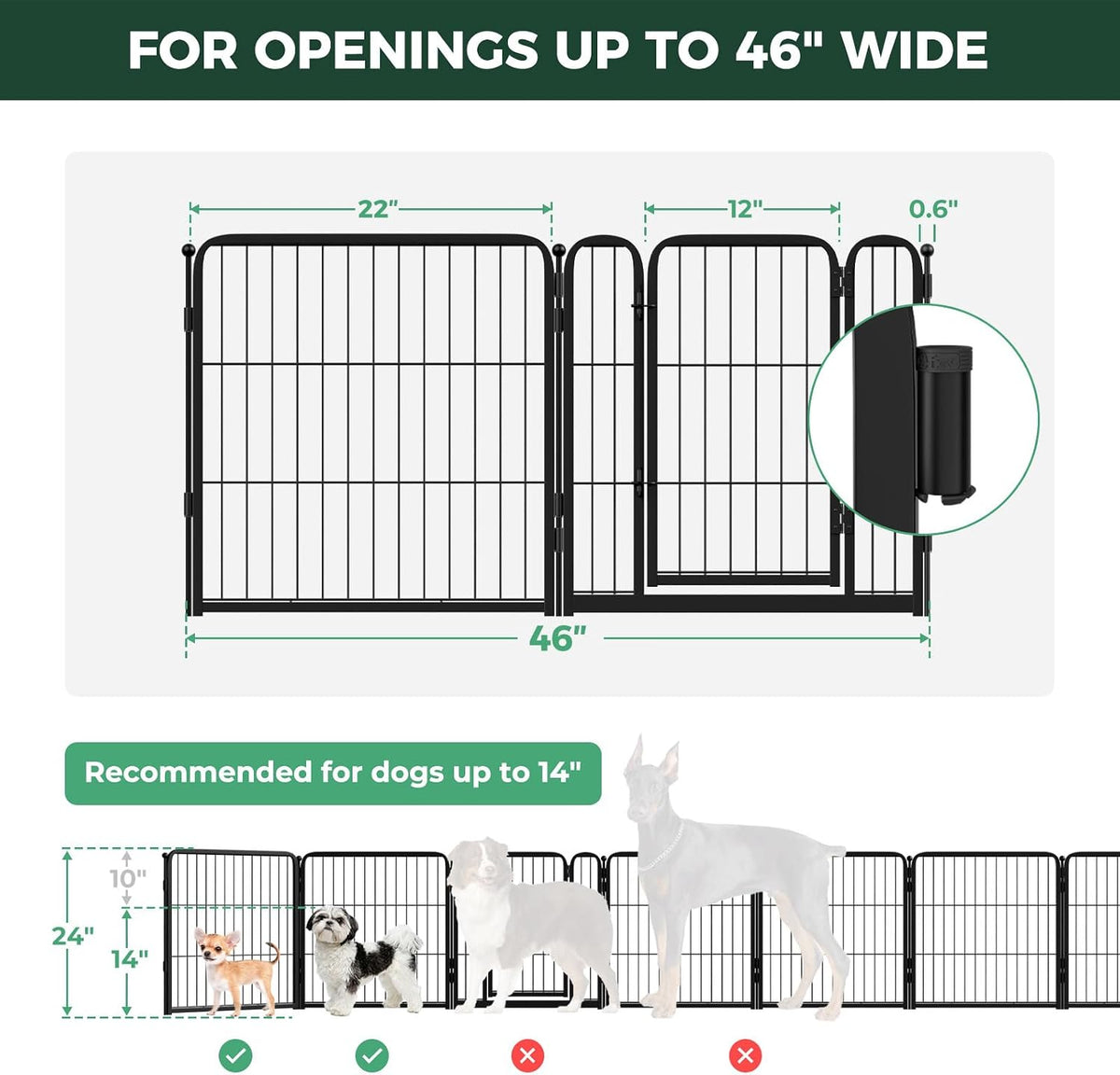 Dog Gate, Extra Wide Adjustable for Openings Up to 183", 24" H