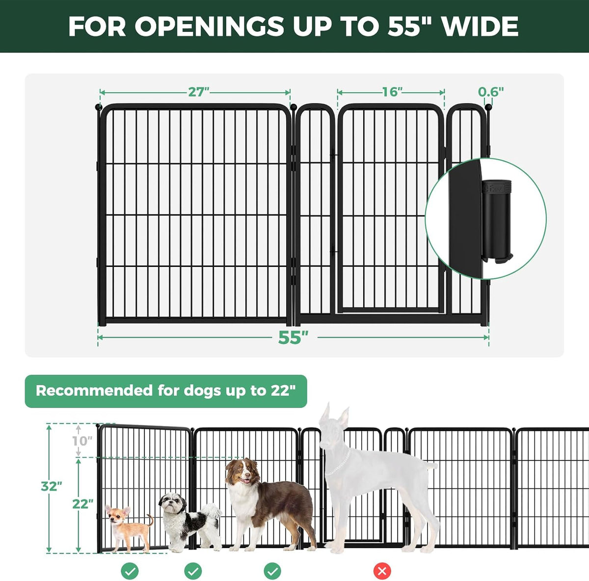 Dog Gate, Extra Wide Adjustable for Openings Up to 183", 24" H
