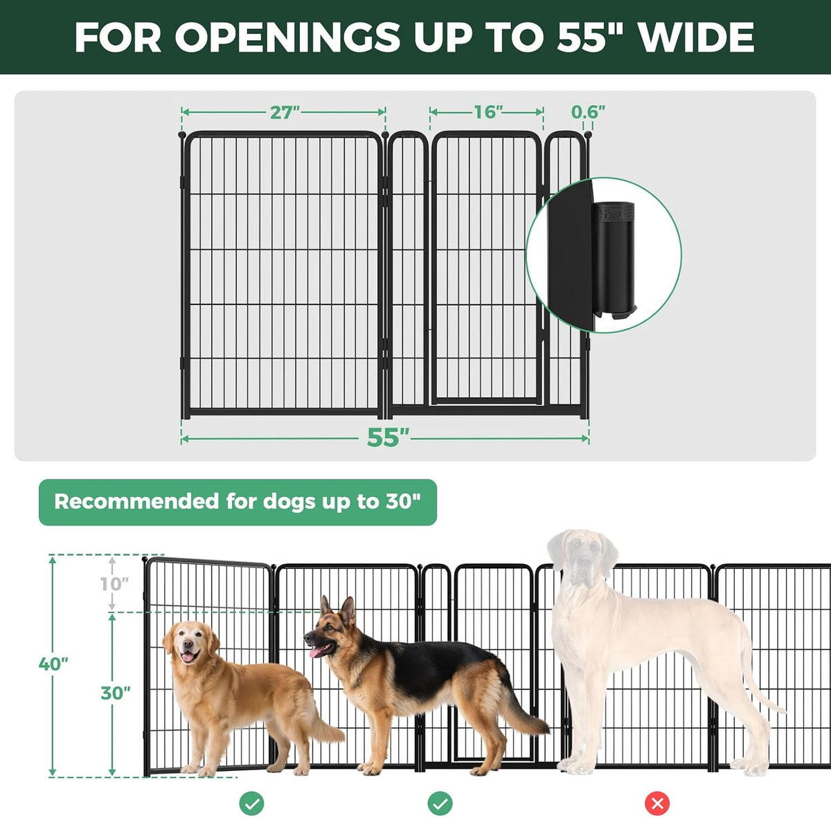 Dog Gate, Extra Wide Adjustable for Openings Up to 183", 24" H