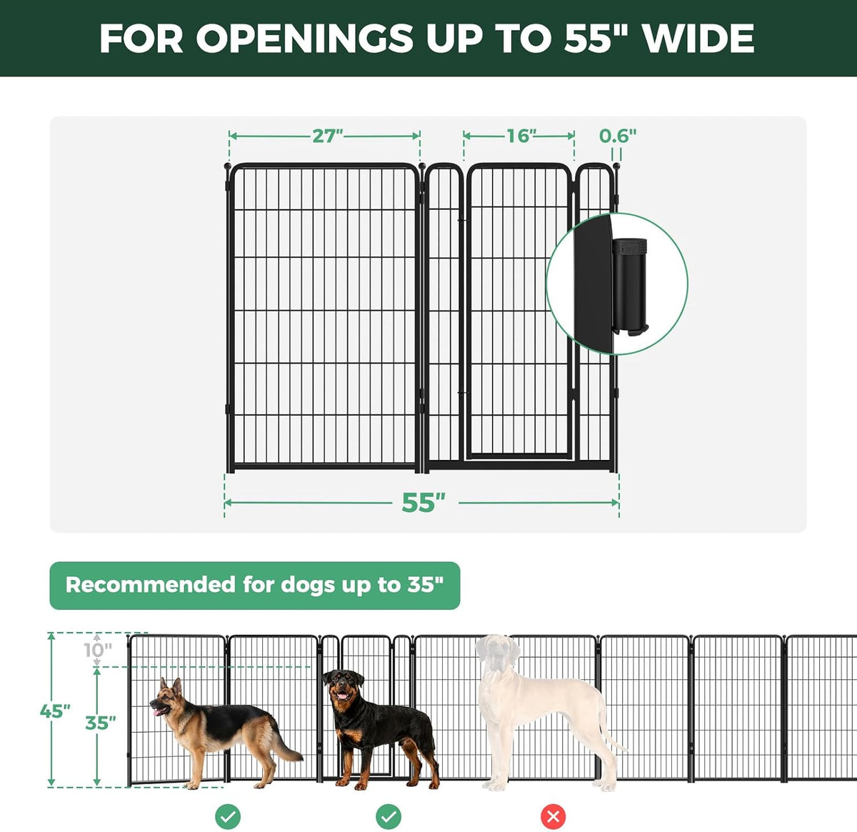 Dog Gate, Extra Wide Adjustable for Openings Up to 183", 24" H