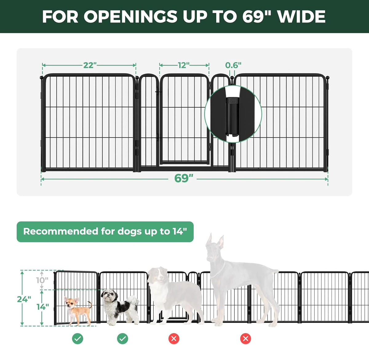 Dog Gate, Extra Wide Adjustable for Openings Up to 183", 24" H