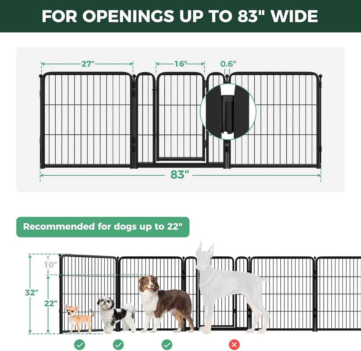 Dog Gate, Extra Wide Adjustable for Openings Up to 183", 24" H