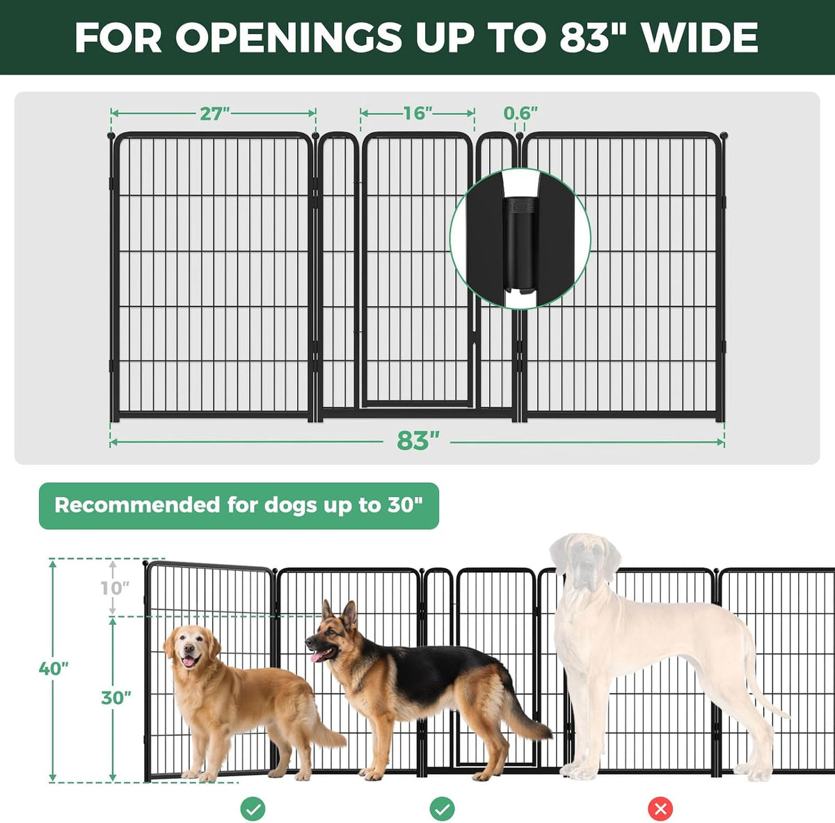 Dog Gate, Extra Wide Adjustable for Openings Up to 183", 24" H
