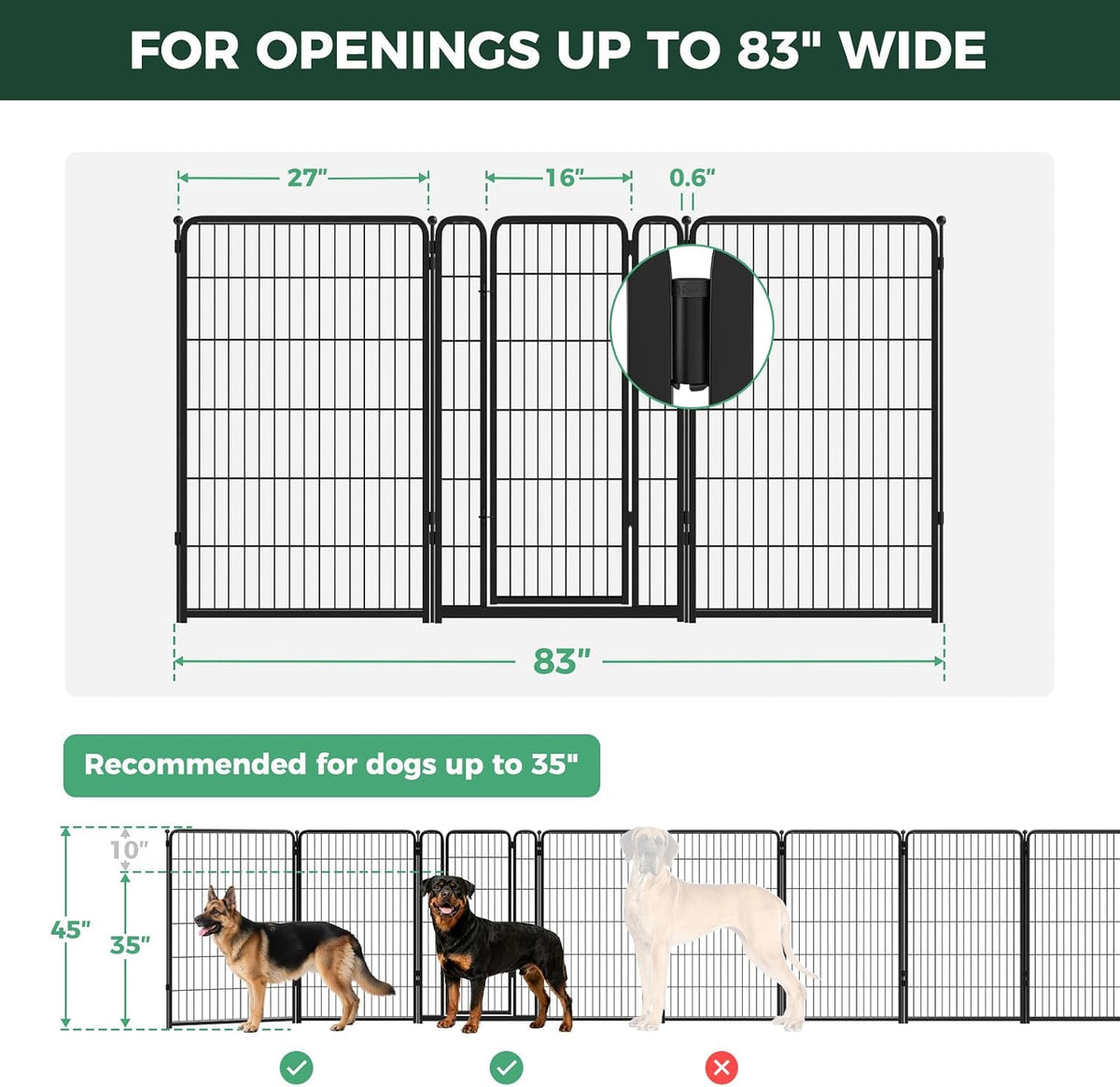 Dog Gate, Extra Wide Adjustable for Openings Up to 183", 24" H