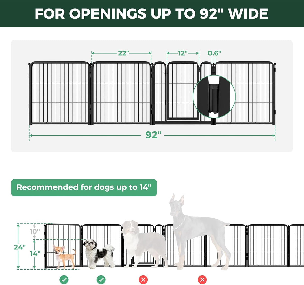 Dog Gate, Extra Wide Adjustable for Openings Up to 183", 24" H