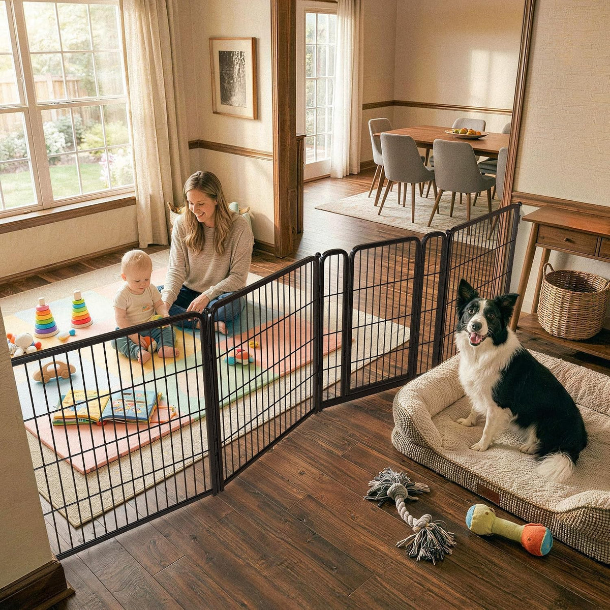 Dog Gate, Extra Wide Adjustable for Openings Up to 183", 24" H