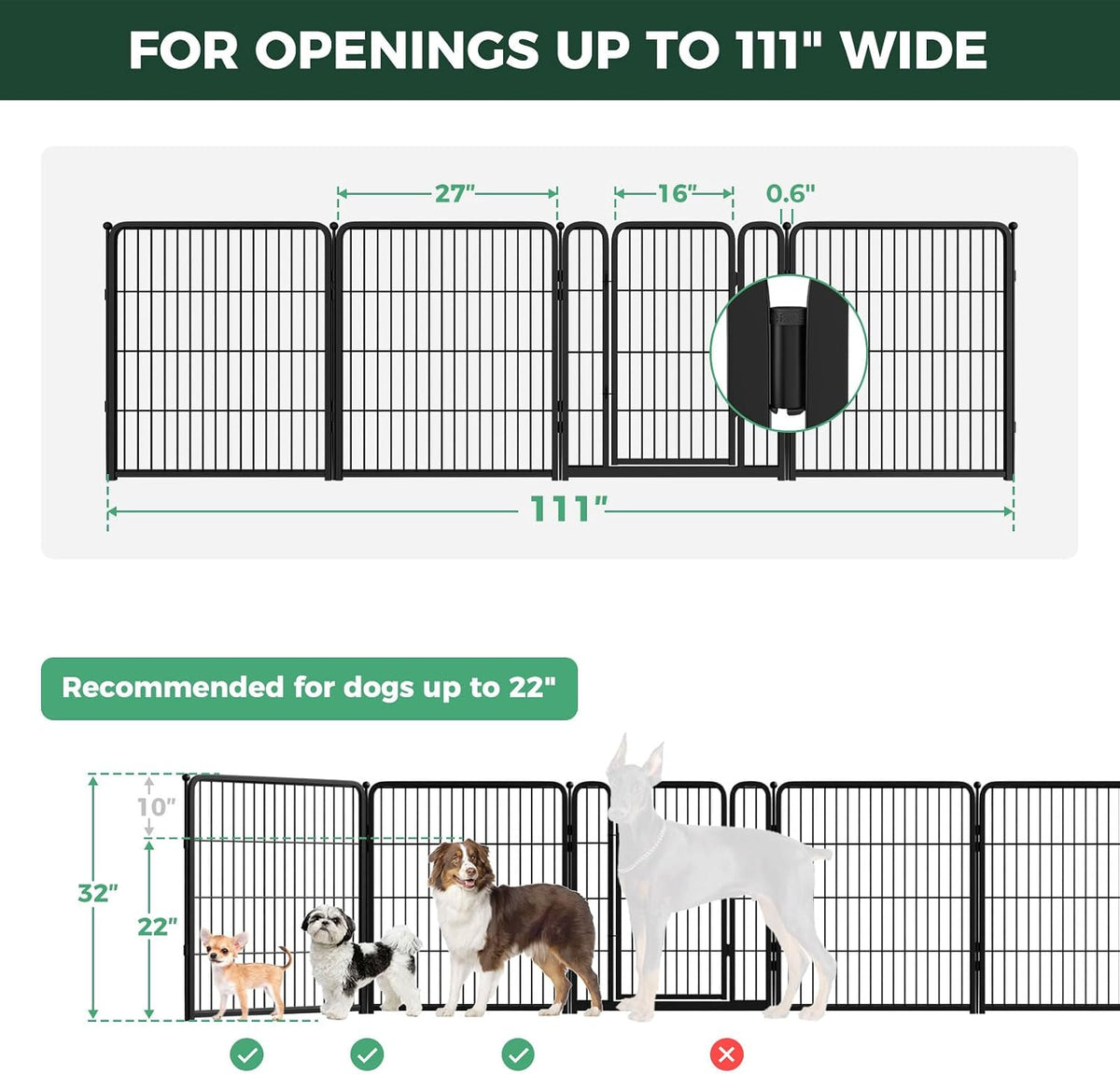 Dog Gate, Extra Wide Adjustable for Openings Up to 183", 24" H
