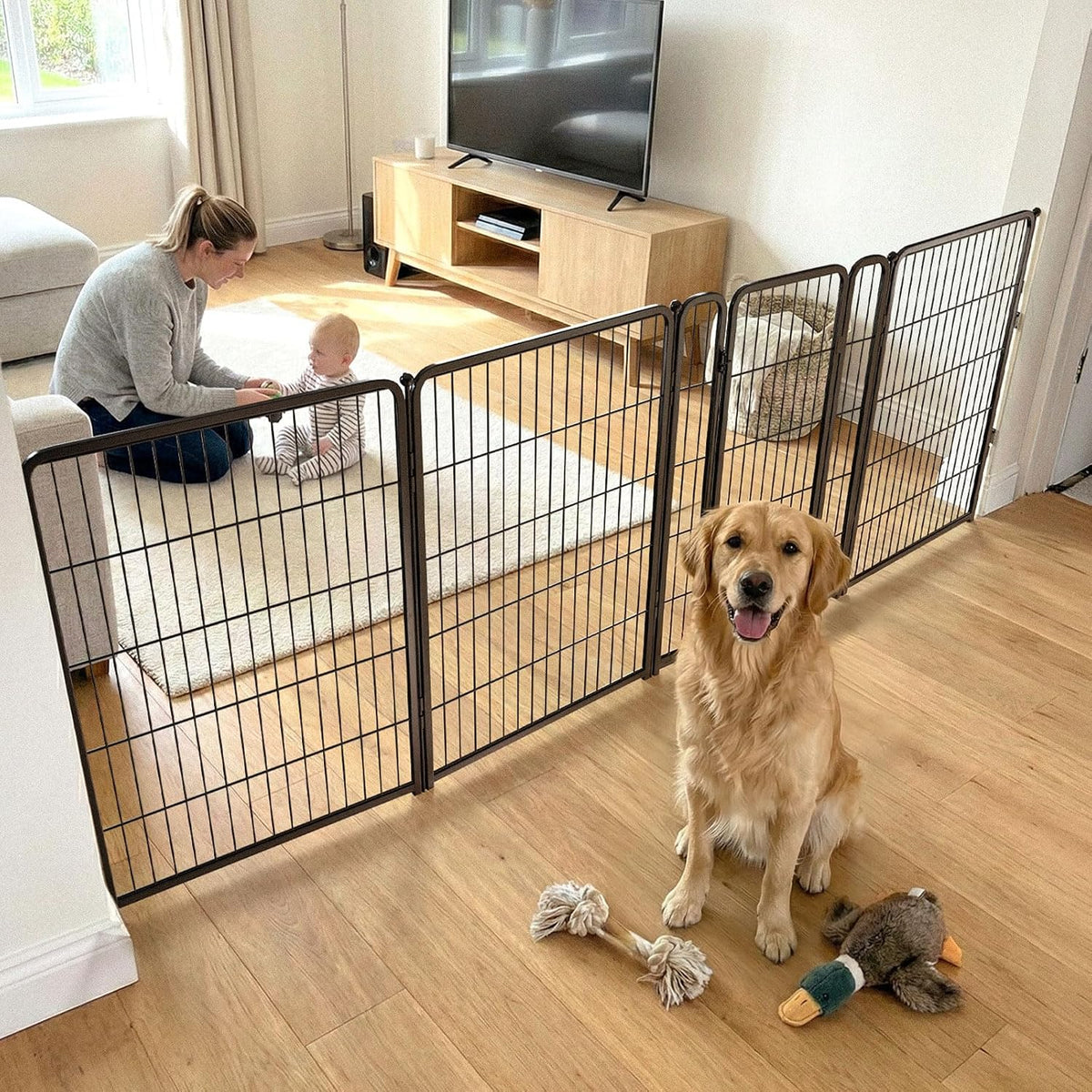 Dog Gate, Extra Wide Adjustable for Openings Up to 183", 24" H