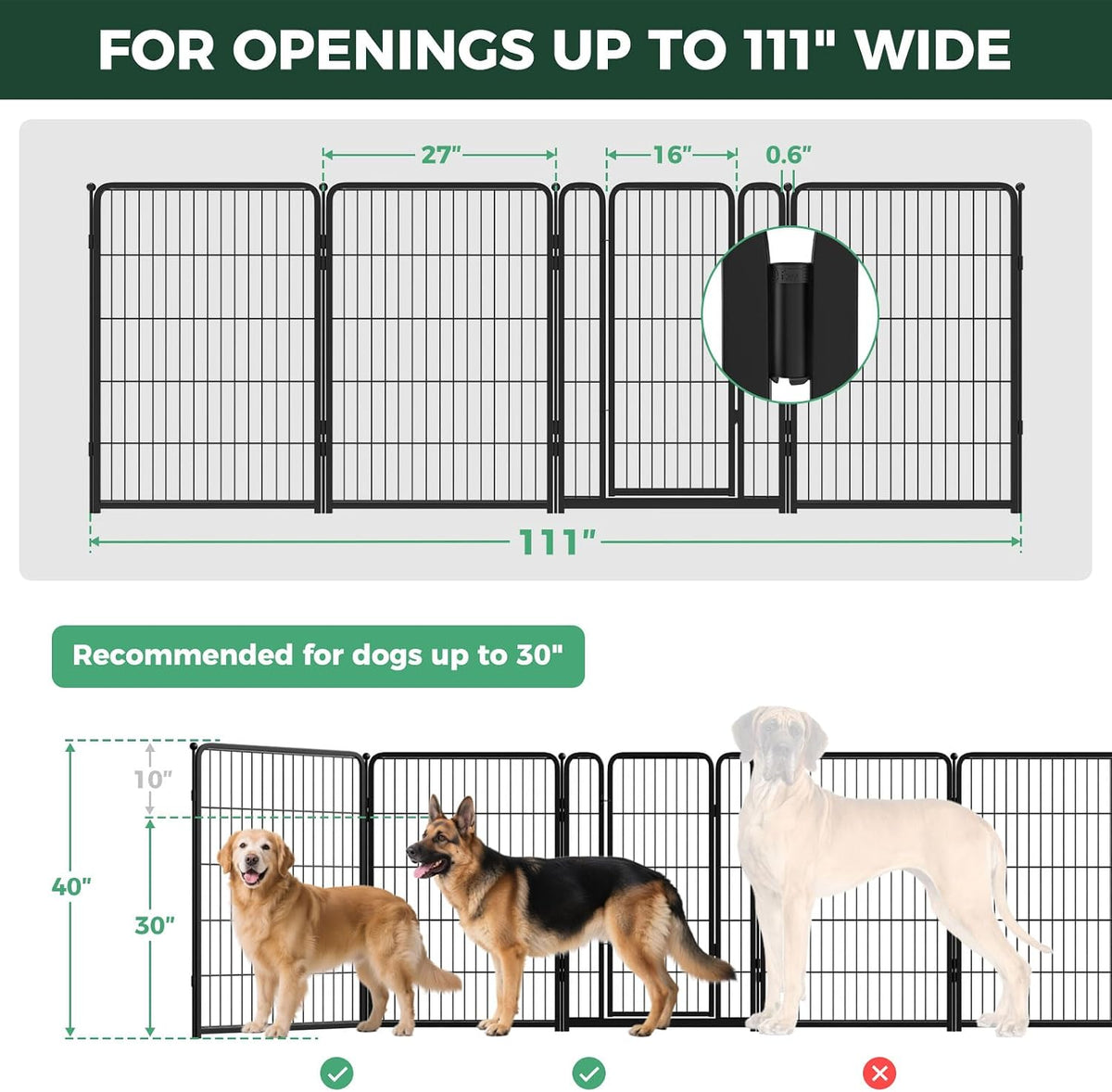 Dog Gate, Extra Wide Adjustable for Openings Up to 183", 24" H