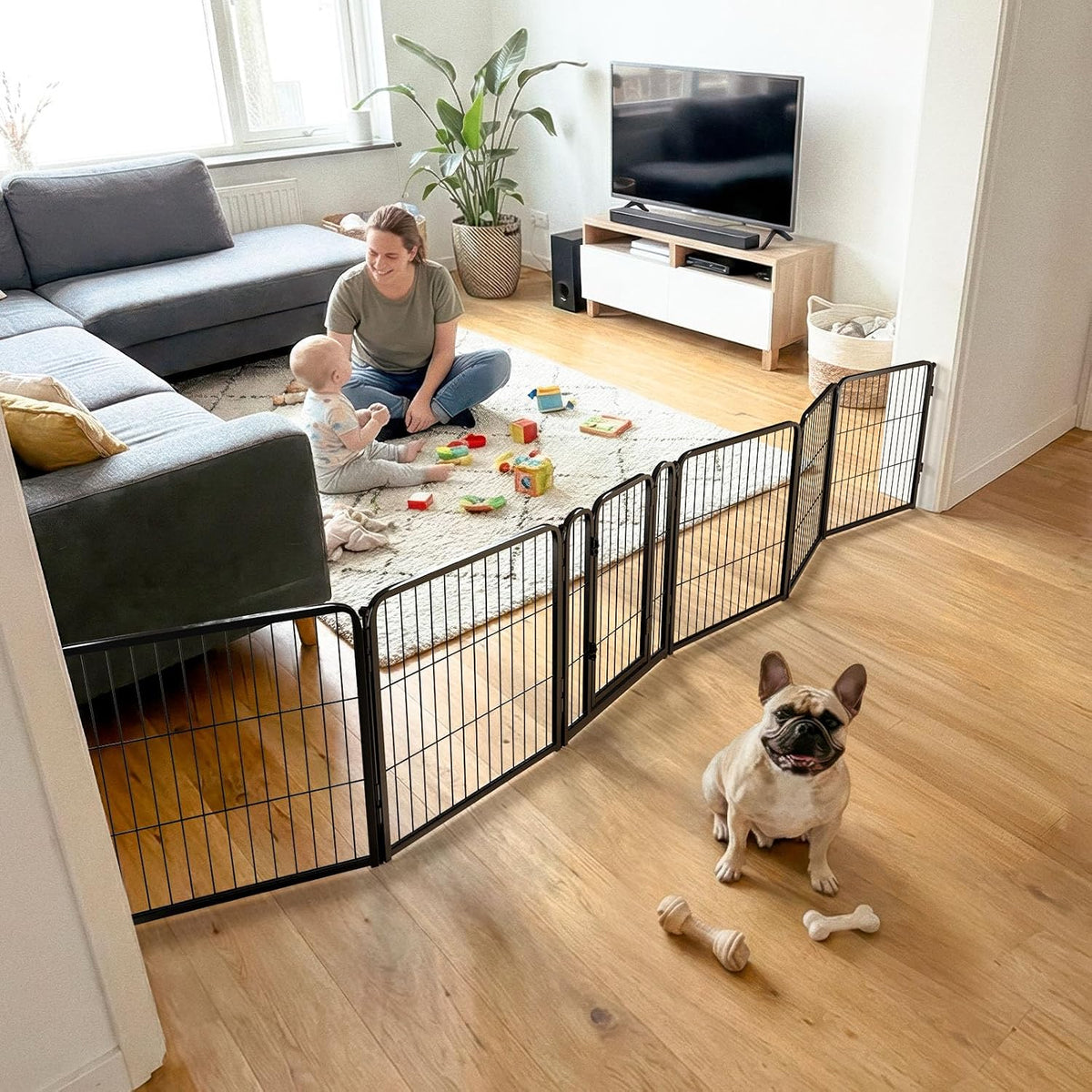 Dog Gate, Extra Wide Adjustable for Openings Up to 183", 24" H