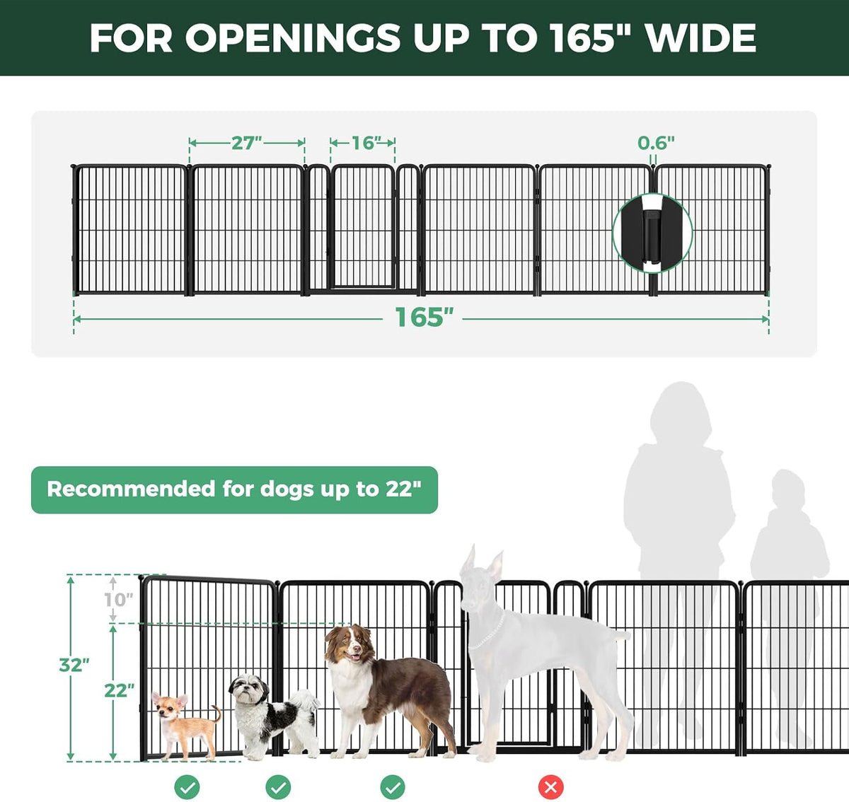 Dog Gate, Extra Wide Adjustable for Openings Up to 183", 24" H