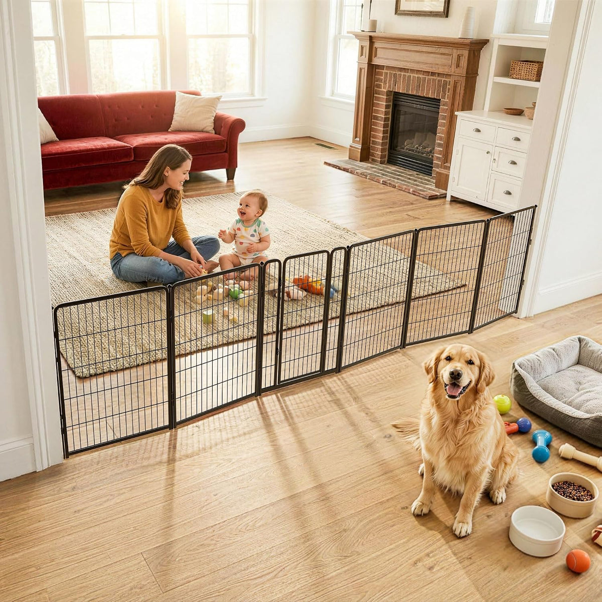 Dog Gate, Extra Wide Adjustable for Openings Up to 183", 24" H