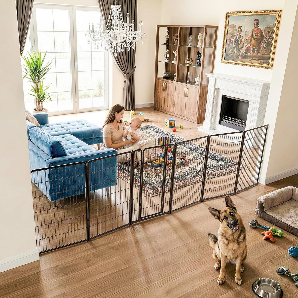 Dog Gate, Extra Wide Adjustable for Openings Up to 183", 24" H