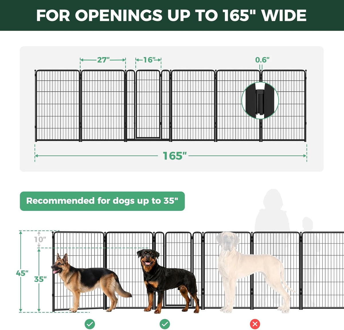 Dog Gate, Extra Wide Adjustable for Openings Up to 183", 24" H