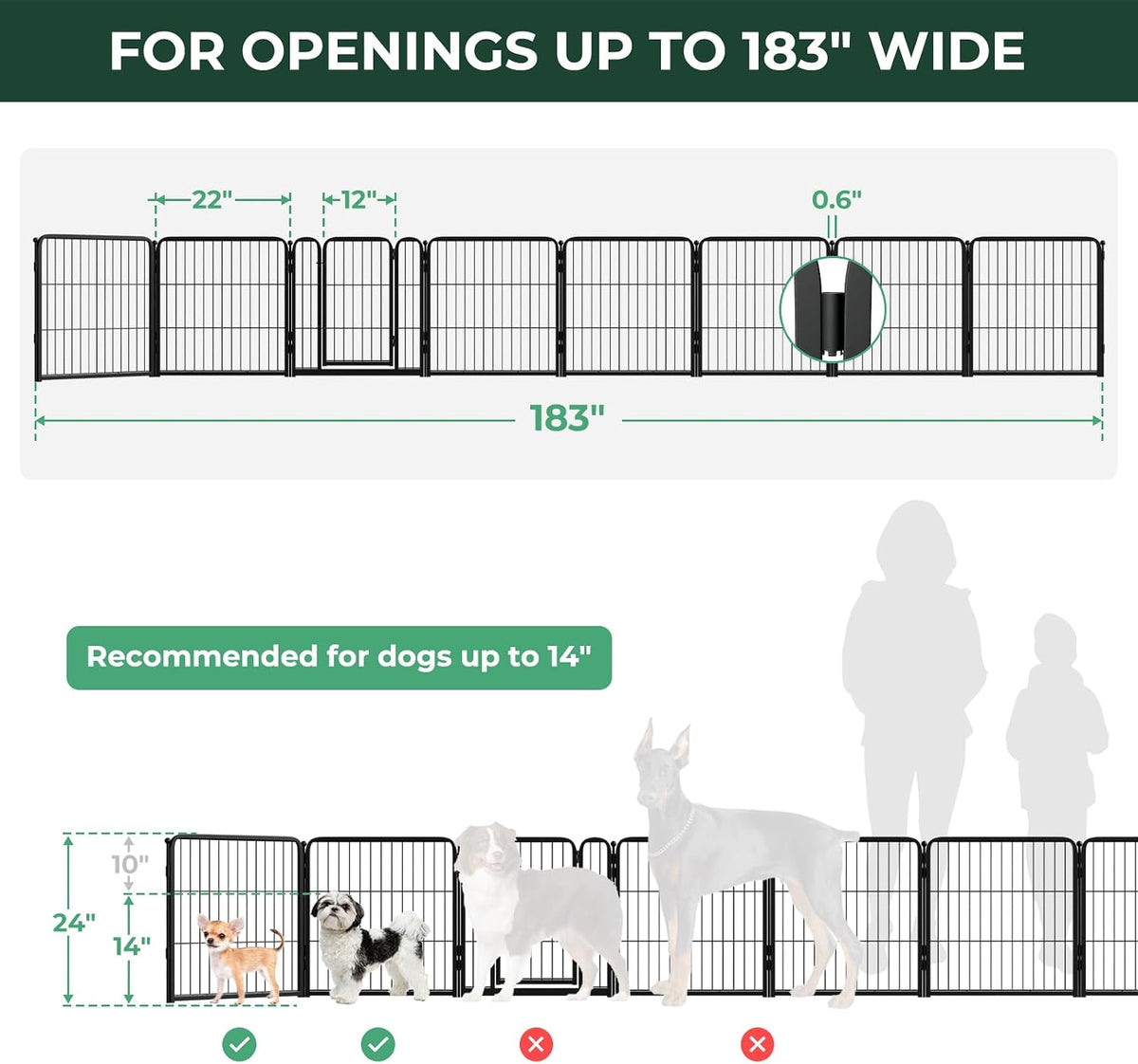 Dog Gate, Extra Wide Adjustable for Openings Up to 183", 24" H