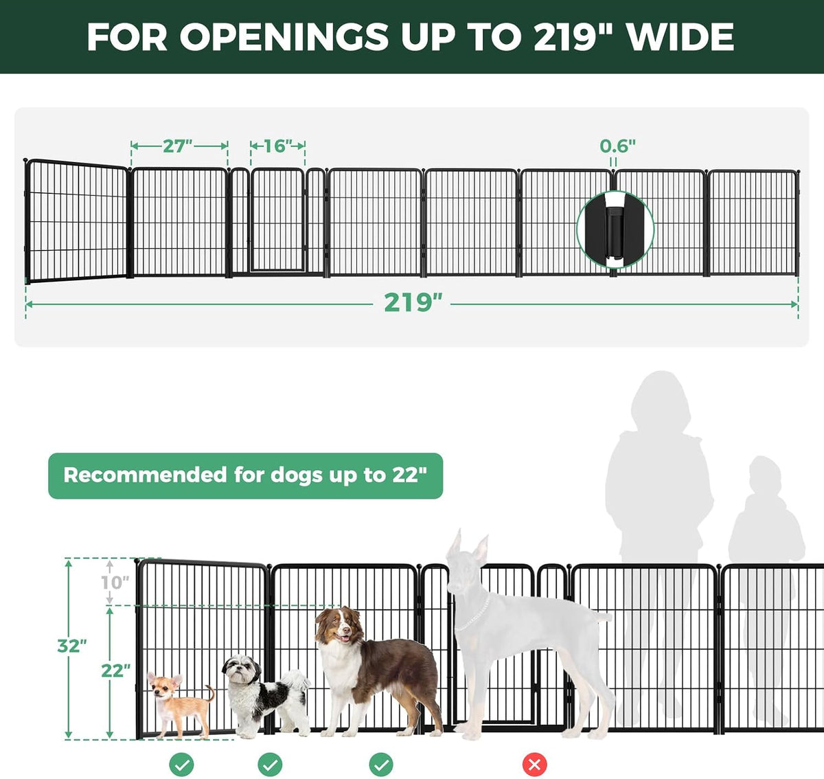 Dog Gate, Extra Wide Adjustable for Openings Up to 183", 24" H