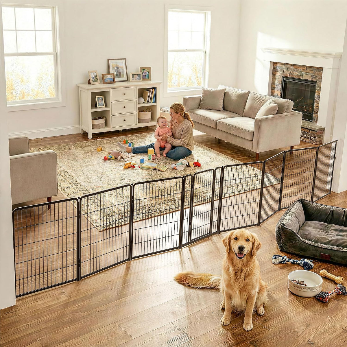 Dog Gate, Extra Wide Adjustable for Openings Up to 183", 24" H