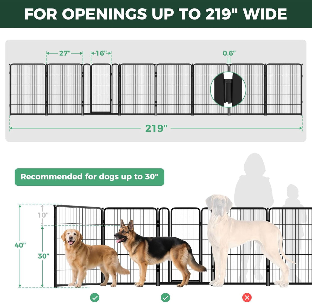 Dog Gate, Extra Wide Adjustable for Openings Up to 183", 24" H
