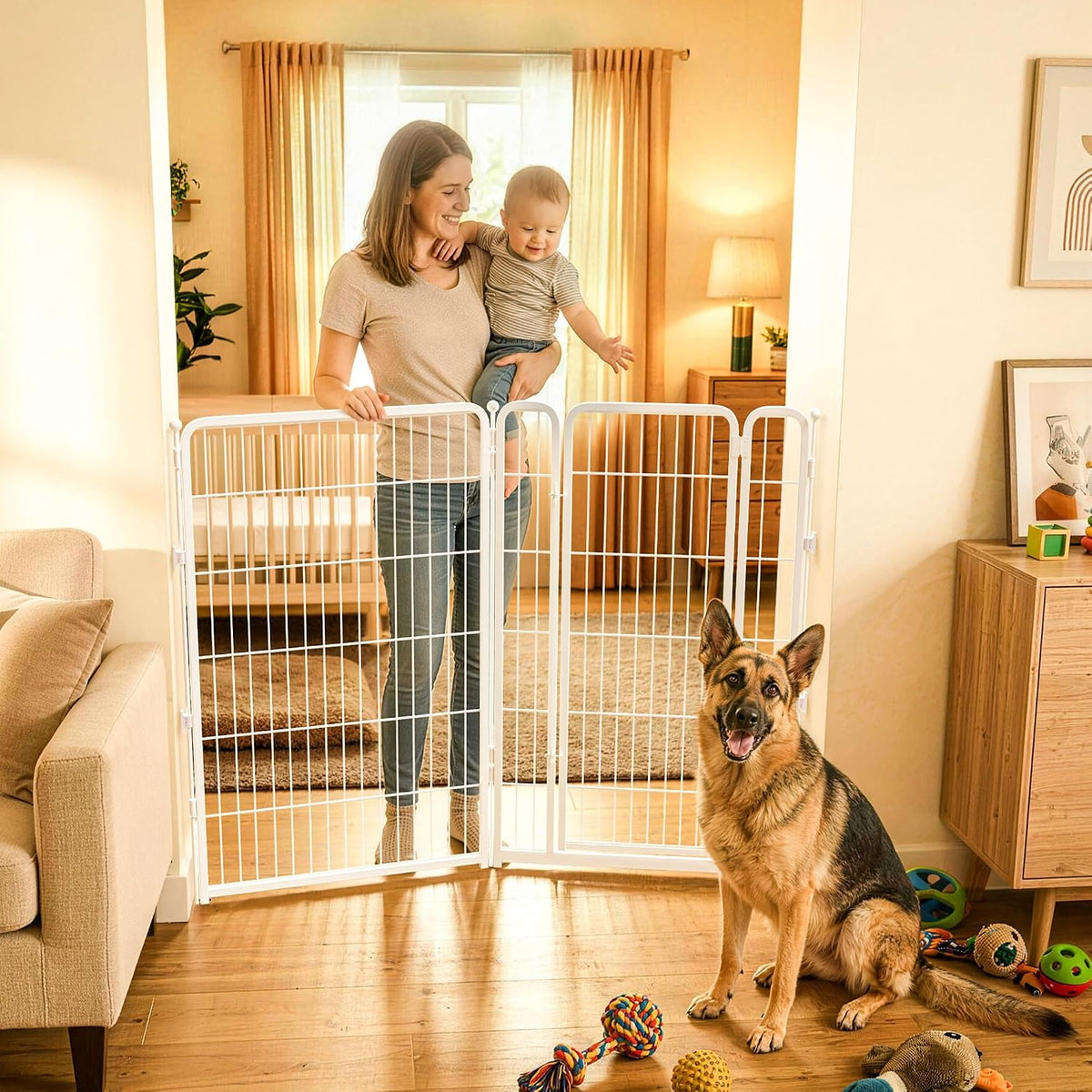 Dog Gate, Extra Wide Adjustable for Openings Up to 183", 24" H